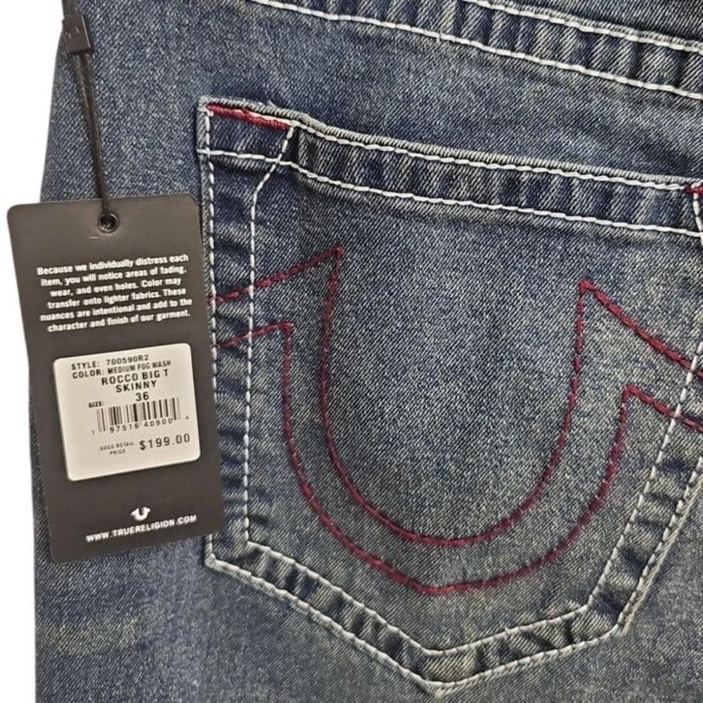 True Religion Rocco Relaxed Skinny Designer Denim Jeans Medium Wash 36x32 $199‎